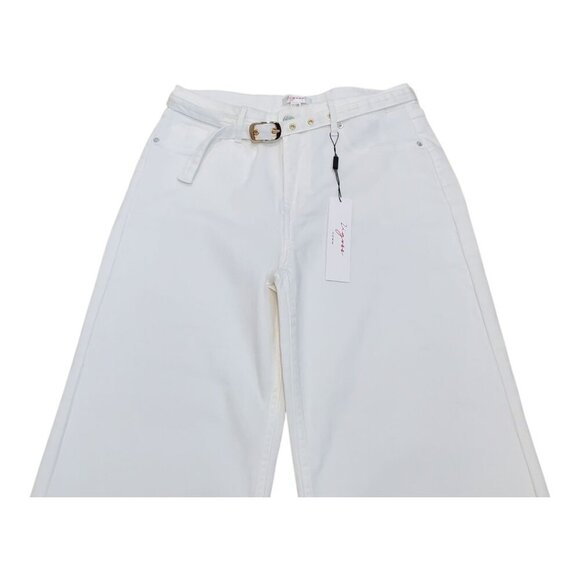 NWT VIGOSS SZ 11/30 High Rise Cropped Wide Leg Jeans w/Matching Belt in White - Picture 2 of 10